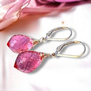 Pink Topaz Earrings – 14K Gold Filled Wire Wrapped | December Birthstone Jewelry